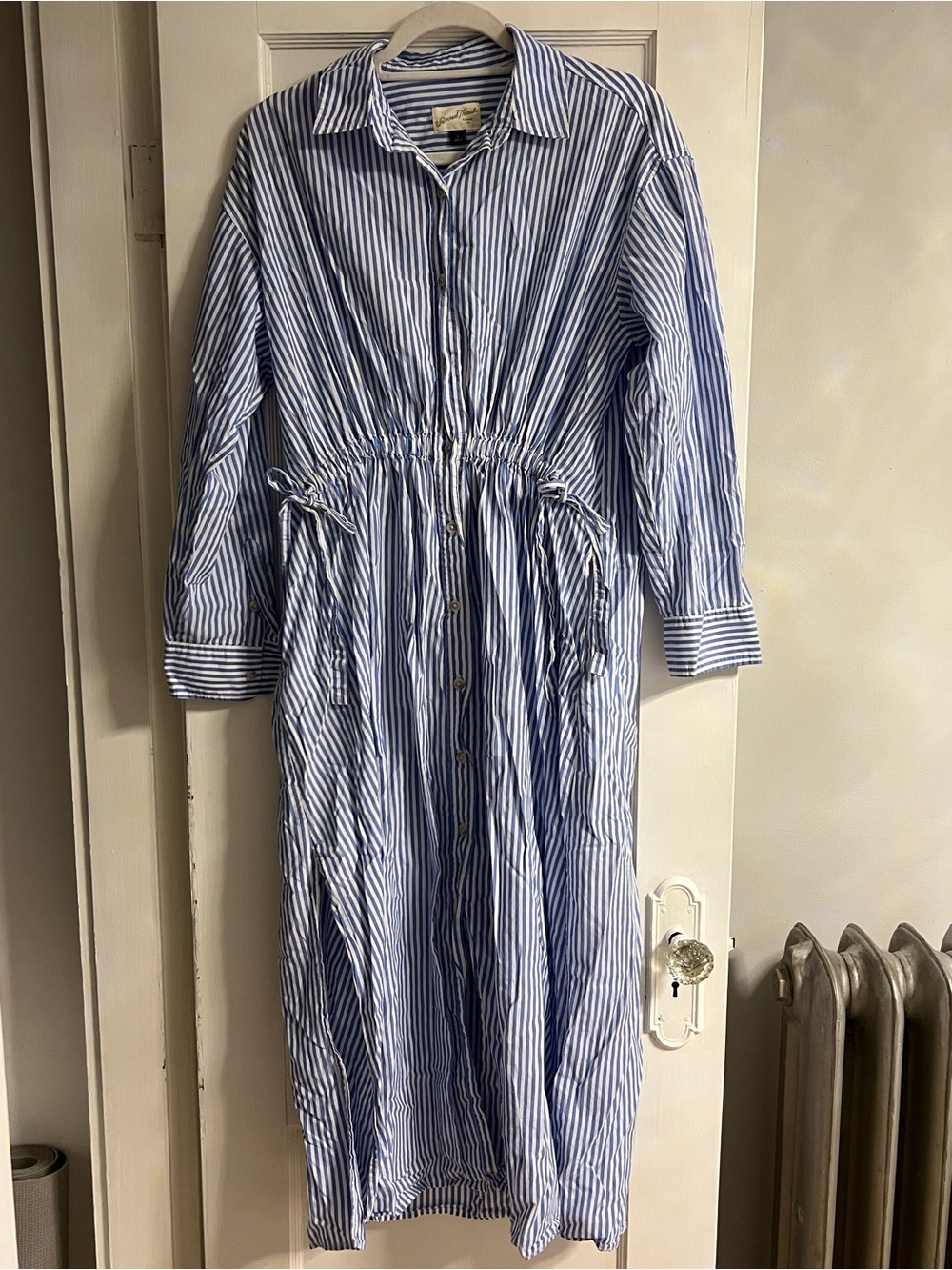 Universal Thread Blue & White Striped Button‑Front Shirt Dress